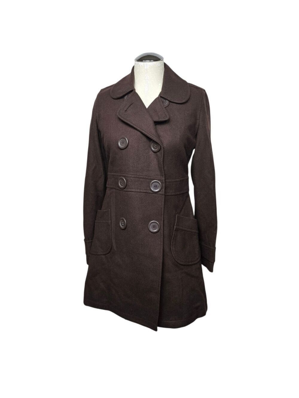 Tulle Brown Wool Blend Double Breasted Coat S